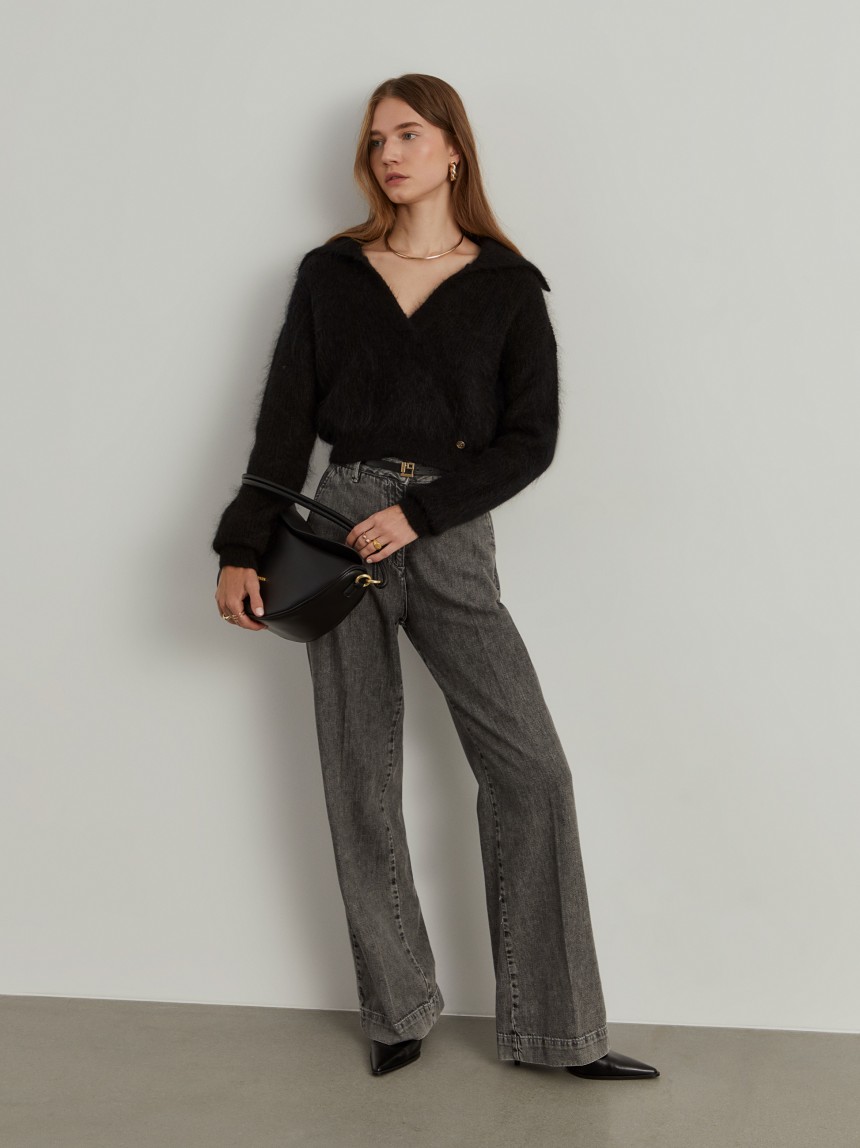 Camisola decote em V com lã mohair