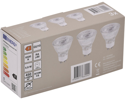 3x LED reflectorlamp PAR16 GU10/4,9W (64W) 450 lm 6500 K daglichtwit helder 3 stuks 36°