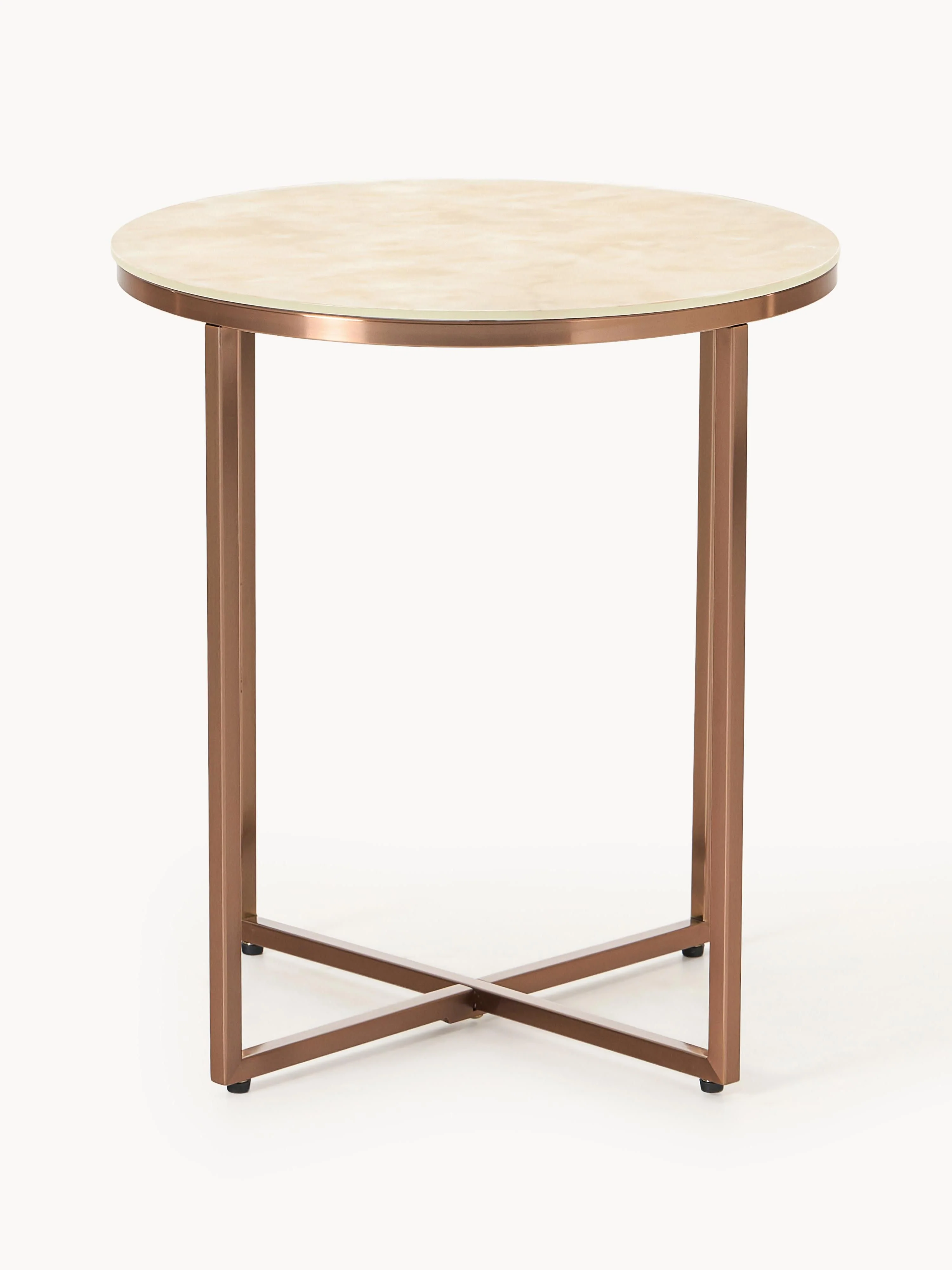 Ronde bijzettafel Antigua met glazen tafelblad in marmerlook