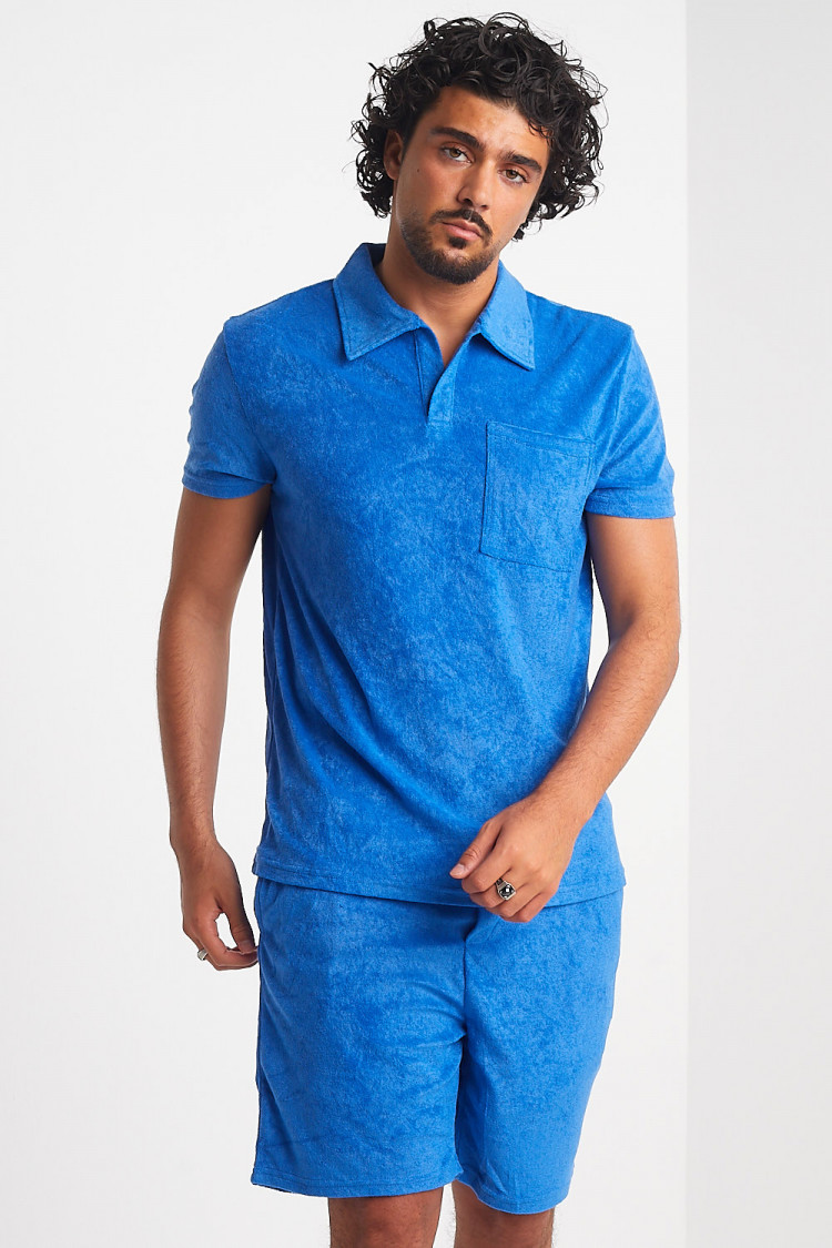 Ensemble 2 pièces polo + short bleu en velours