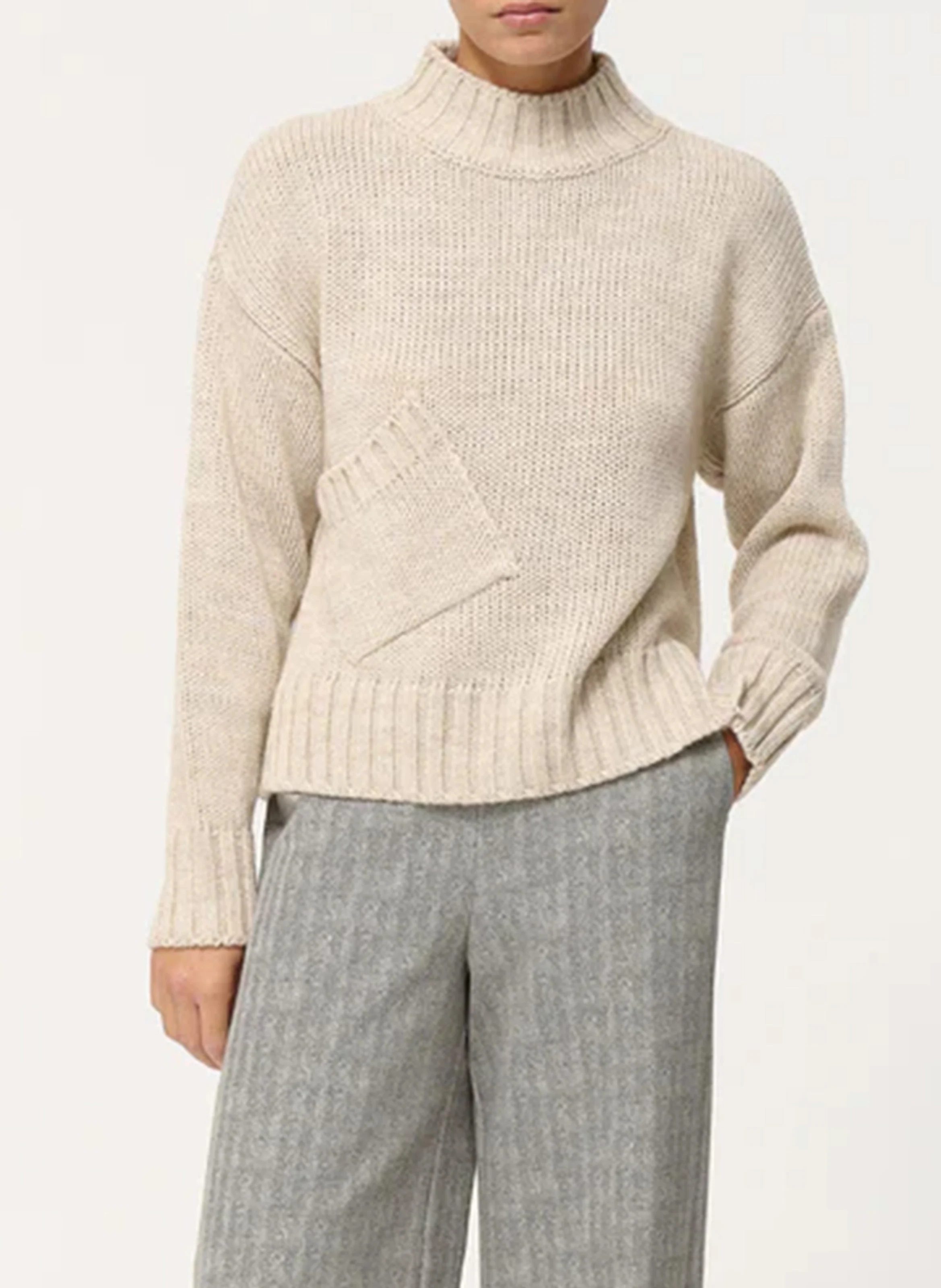 Pull ample col montant en maille mélangée | Blanc