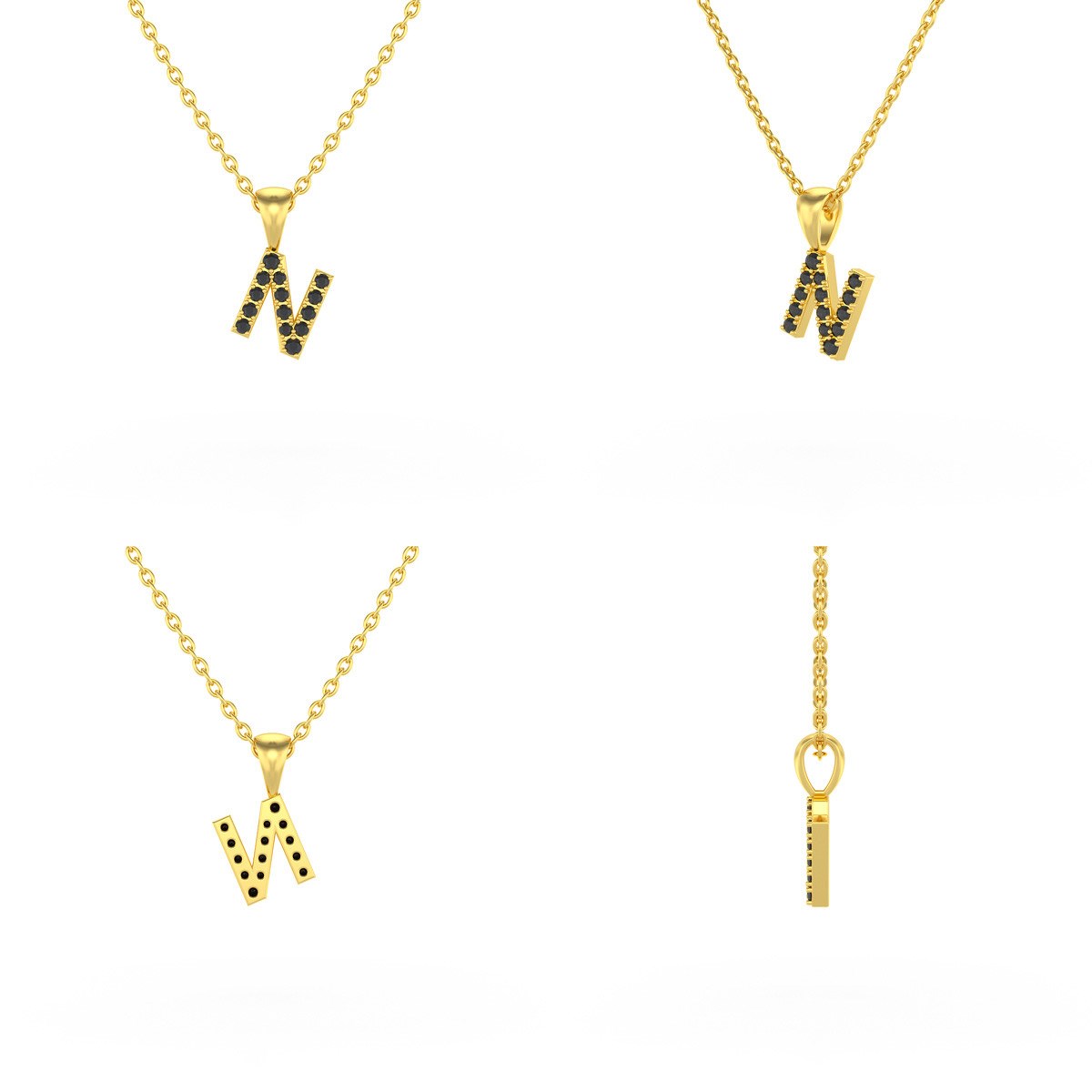 Collier Pendentif ADEN Lettre N Or 750 Jaune Diamant Noir Chaine Or 750 incluse 0.72grs