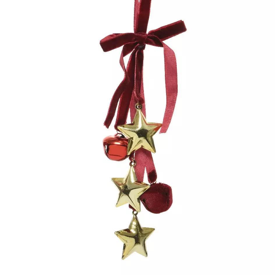 Suspension de Noël (H30 cm) Clochettes et étoiles Rouge