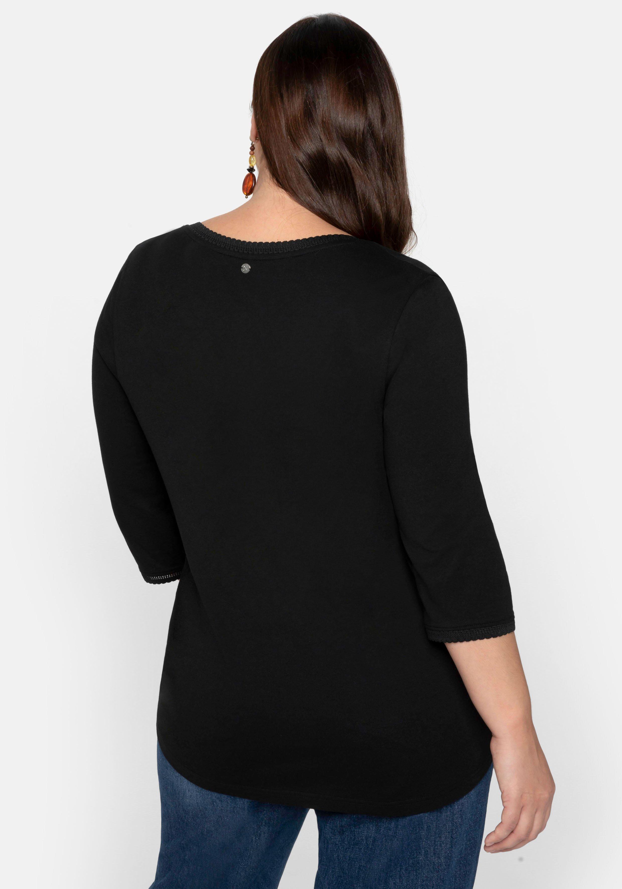 3/4-Arm-Shirt mit V-Ausschnitt, in leichter A-Linie