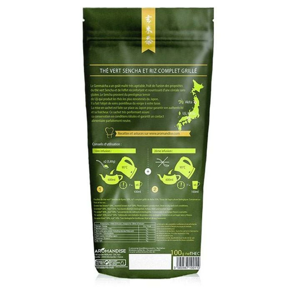 Thé vert bio japonais genmaicha - sencha & riz grillé - 100 g