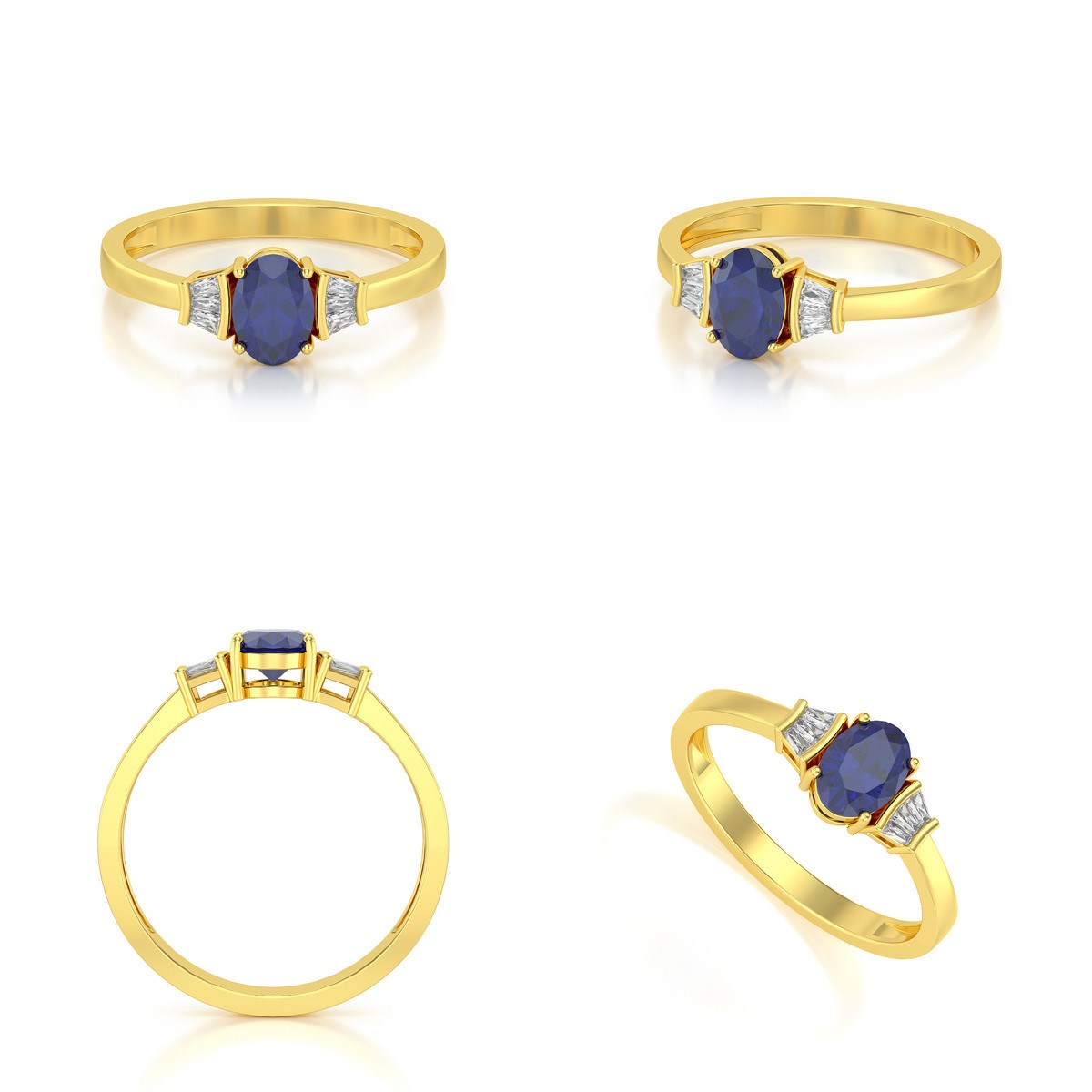 Bague ADEN Or 585 Jaune Saphir et diamants 1.99grs