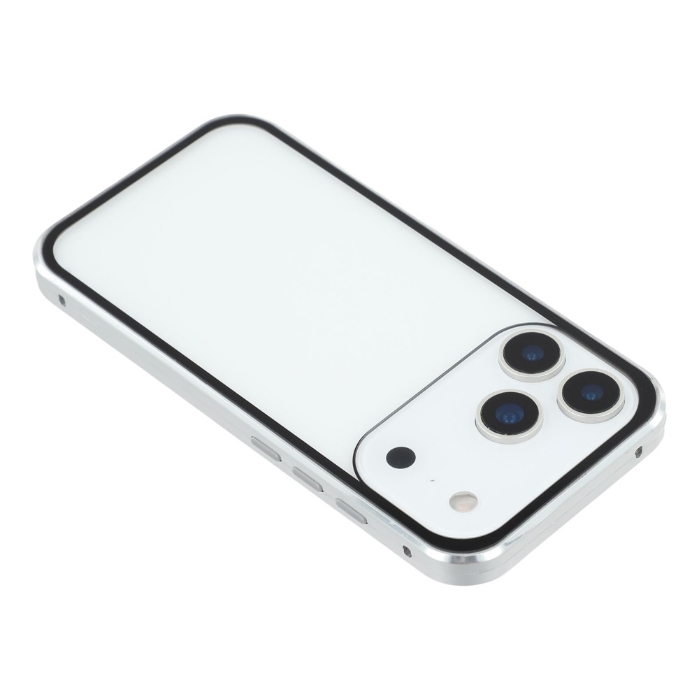 iPhone 17 Pro Magnetische Alu Schutzhülle mit Panzer Glas Backcover   Displayschutz (Magnet-Technologie) - Silber
