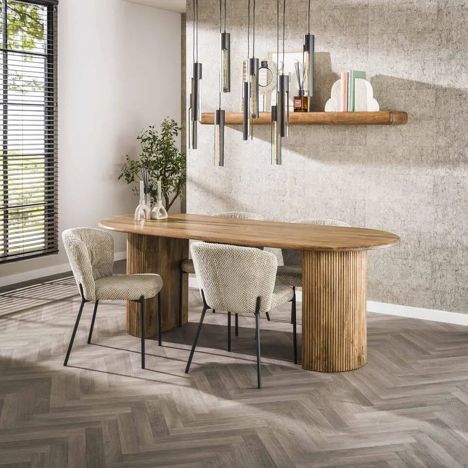 Eettafel Deens Ovaal - Naturel Mangohout - 215x90x78cm - wave
