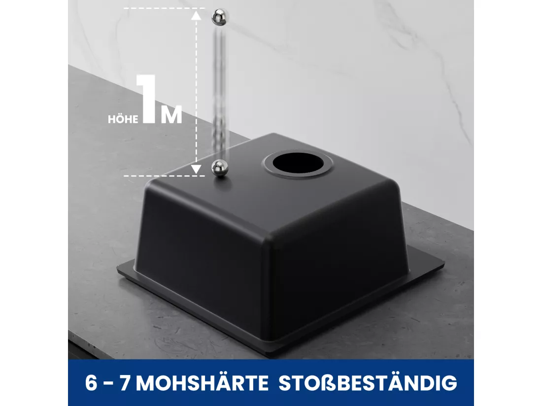 Cecipa max 40x45cm Evier de Cuisine en Quartz et Résine Evier Quartz 1 Bac Noir + Mitigeur avec Douchette Extractible - 2 Jets aux Choix - Brossé
