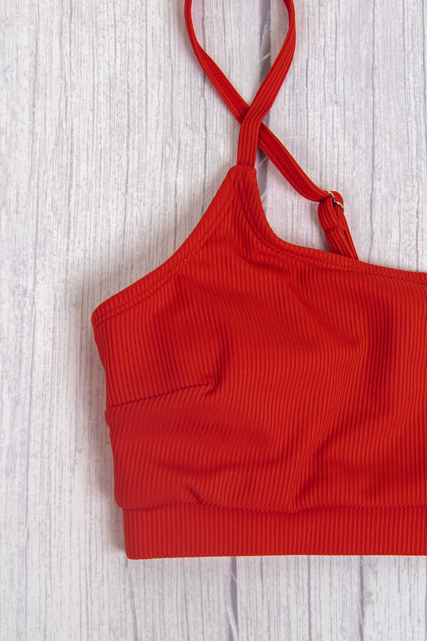 Bikini bralette côtelée à col scoop et bas taille haute avec bande