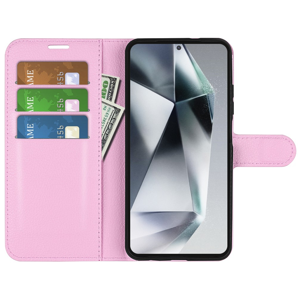 Samsung Galaxy S25 Ultra Leder Tasche Flip Cover Litchi Look - Rosa