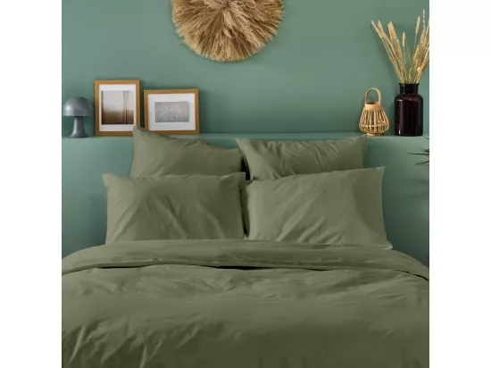 Lot de 2 Taies d'oreiller 100% Percale de coton - Kaki - 65x65cm