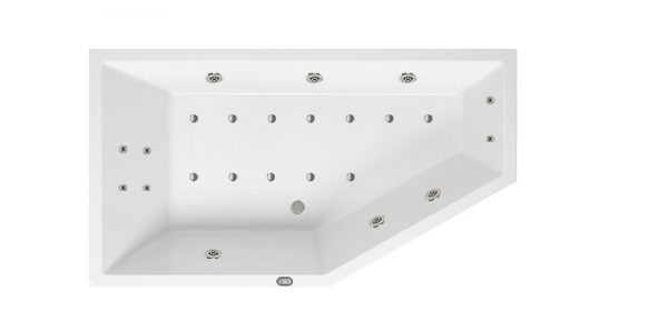 Lambini Designs Florence bubbelbad 160x90cm elektronisch links 6 4 2 hydrojets en 12 aerojets met bedieningspaneel chroom