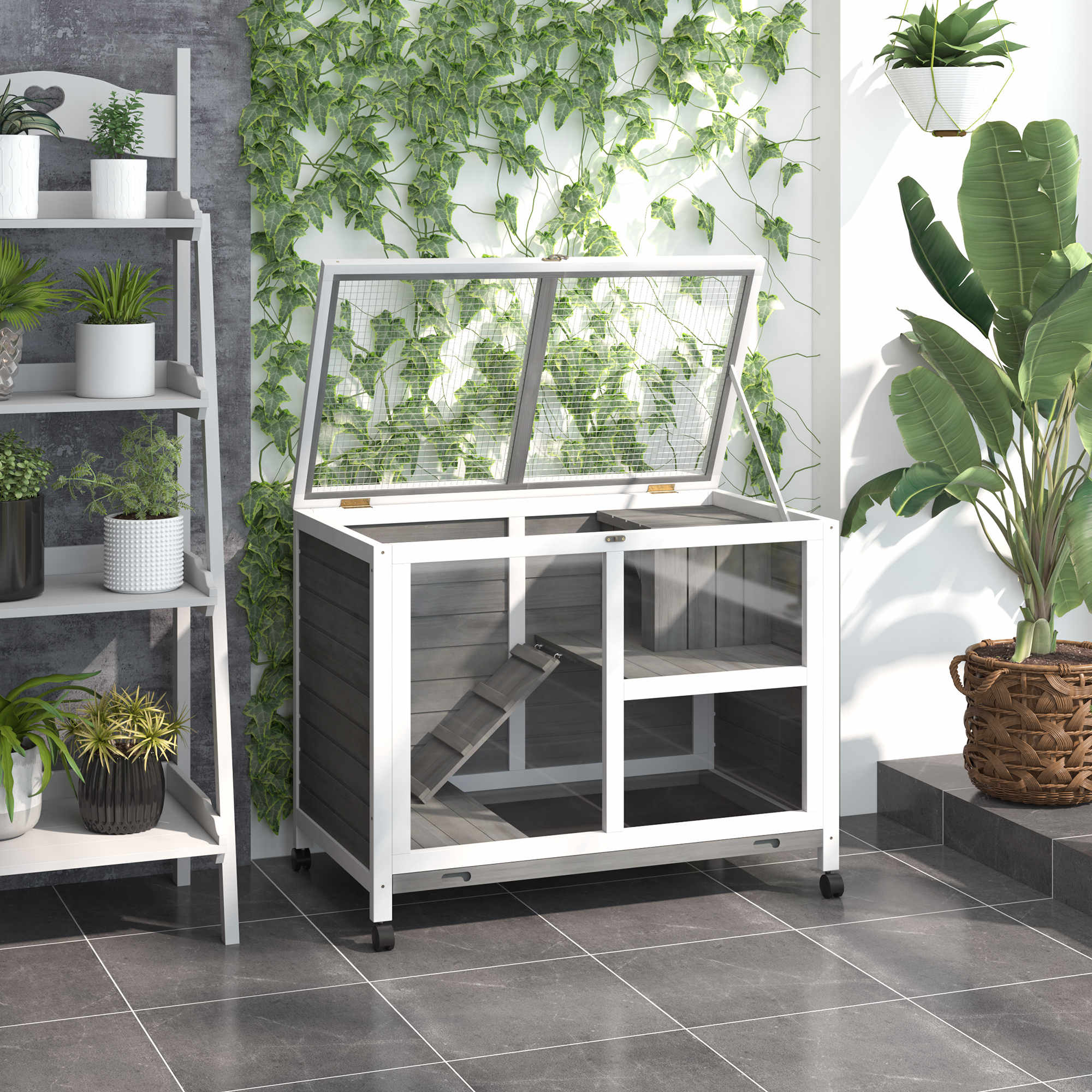 PawHut Kleintierstall mit Rollen 91,5 x 53,3 x 73 cm (LxBxH)