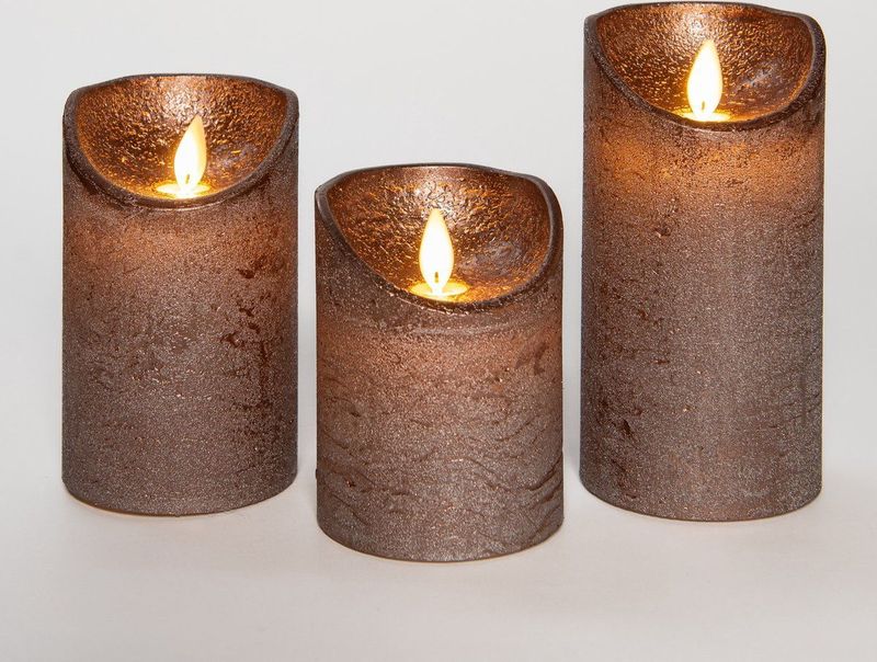 Anna Collection LED stompkaarsen - 3x - brons - stompkaarsen