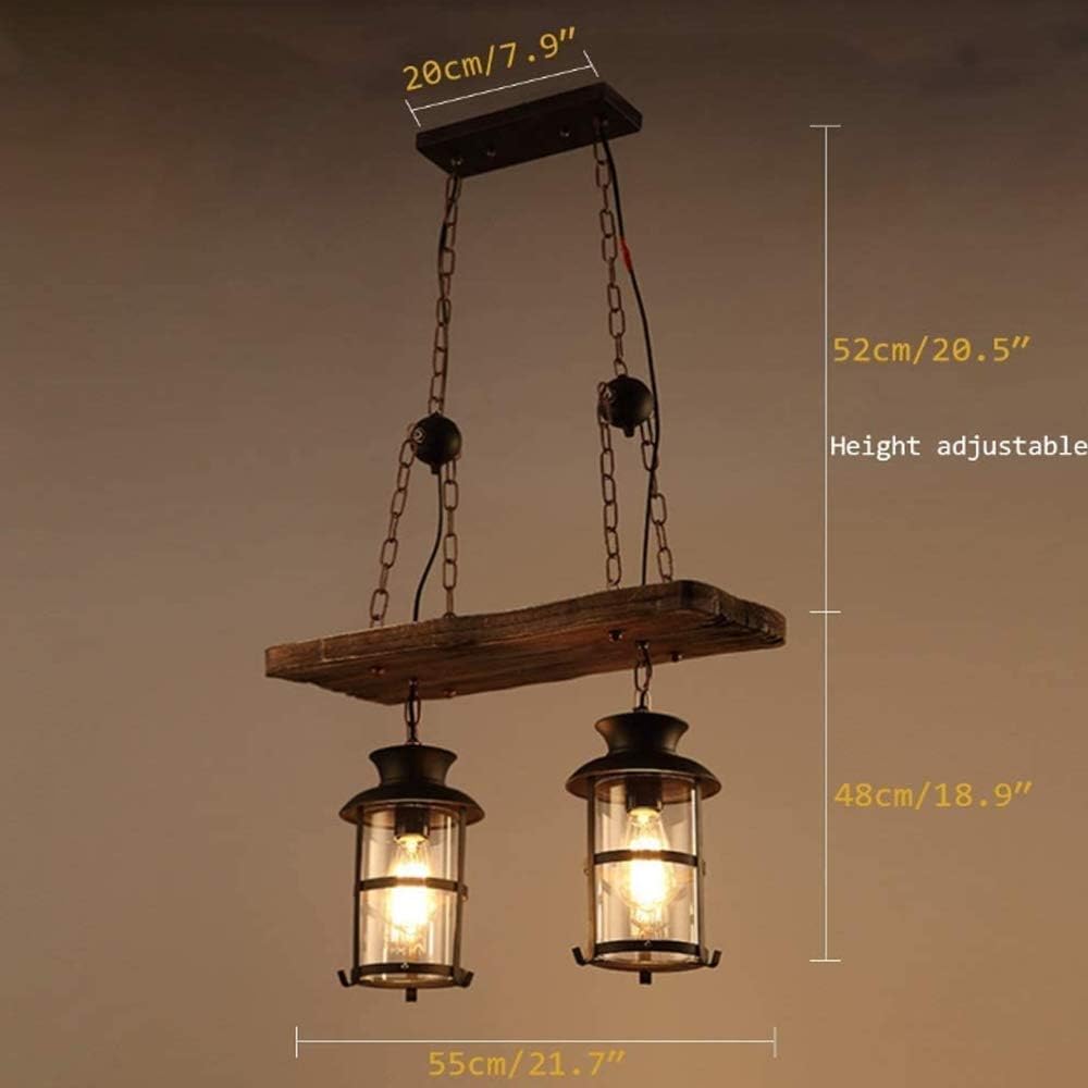 Vintage Pendellampe E27 Industrie Kronleuchter Vintage Holz Pendelleuchte Schwarz Eisen Und Glas Lampenschirm Höhenverstellbare Hängelampe Beleuchtung Loft Innen Restaurant Wohnzimmer Bar Dekoration,A