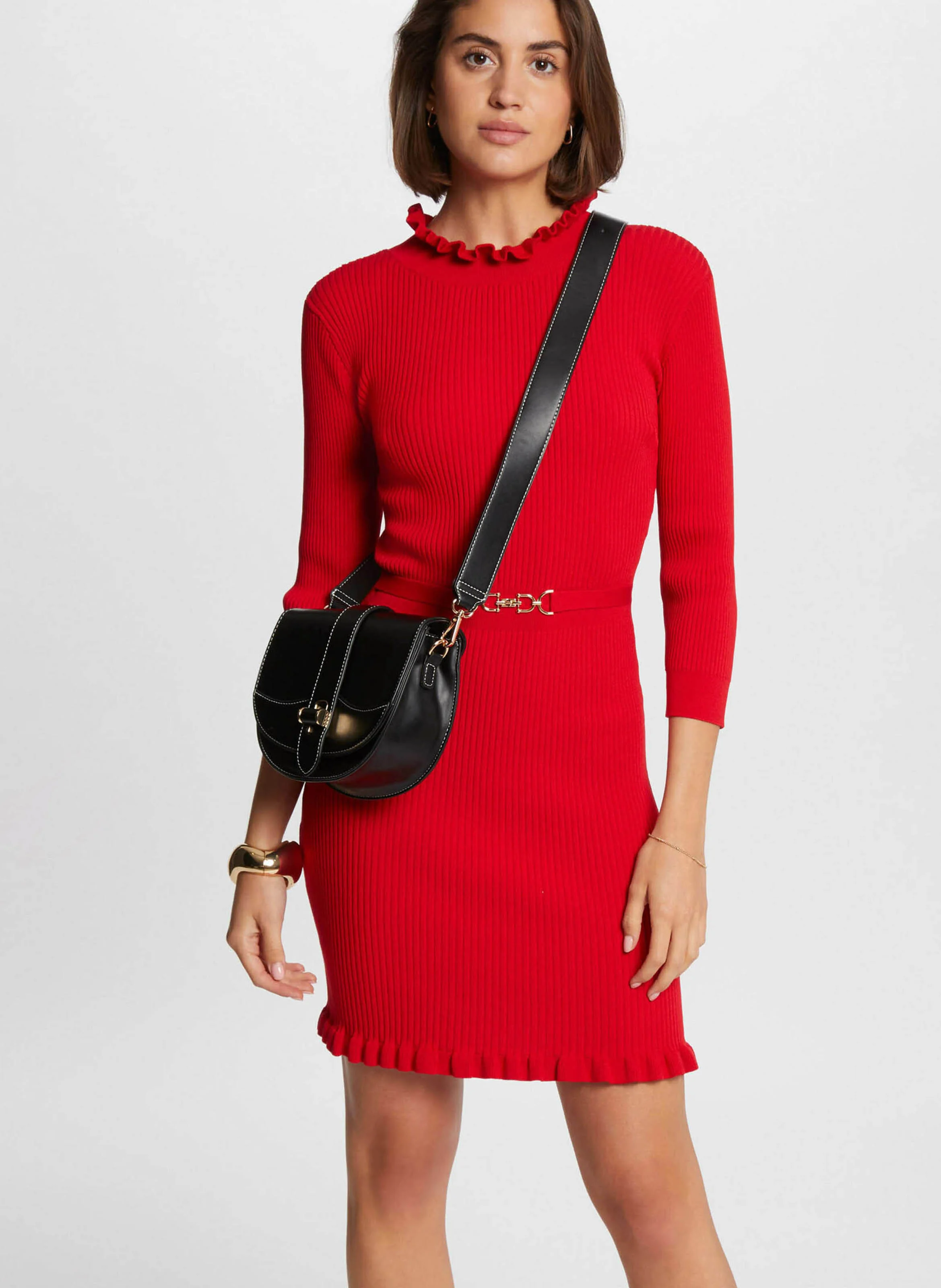 RMISS - Robe pull ajustée à col montant | Rouge