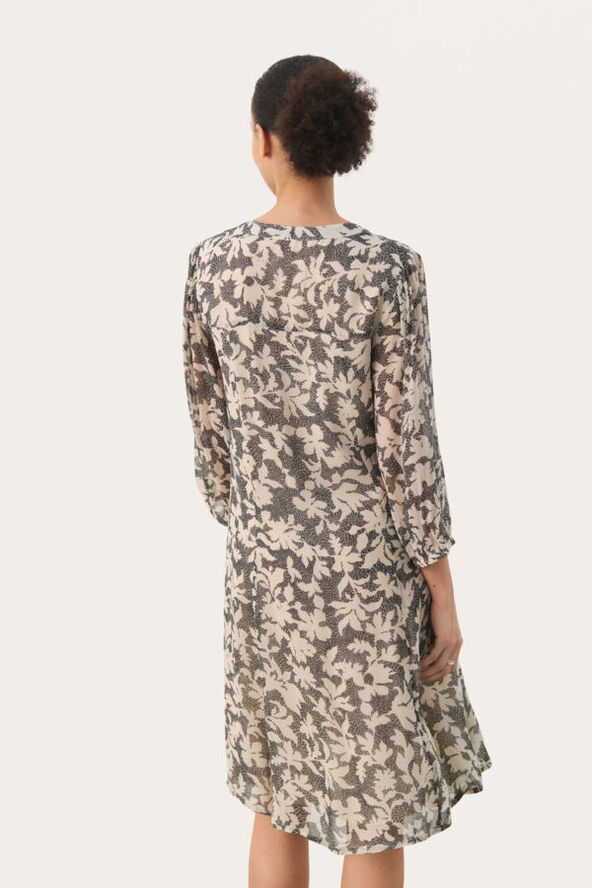 Part Two BotellePW DR Black stitch leaf print