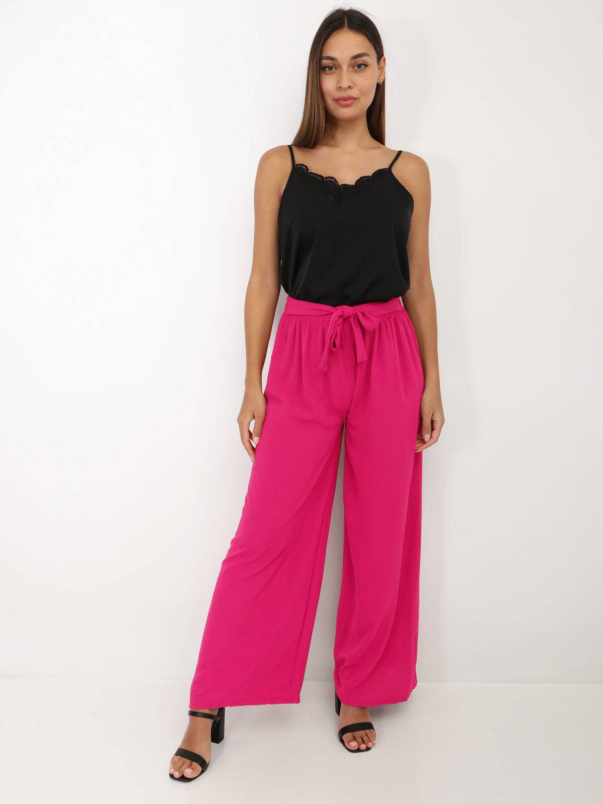Pantalon ample ceinturé- Fuchsia