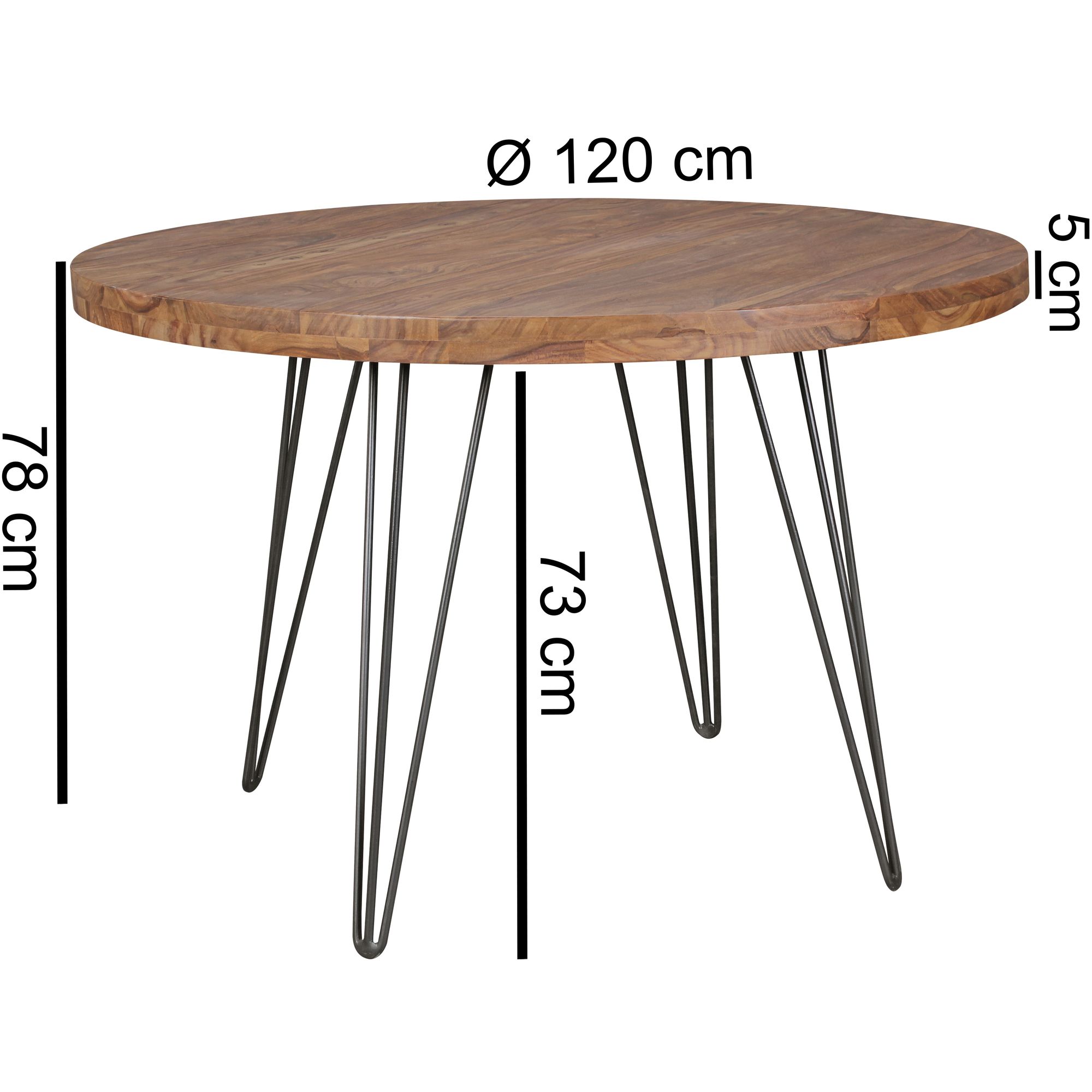 Esszimmertisch Rund Ø 120 cm Massivholz Sheesham Esstisch Küchentisch Landhaus
