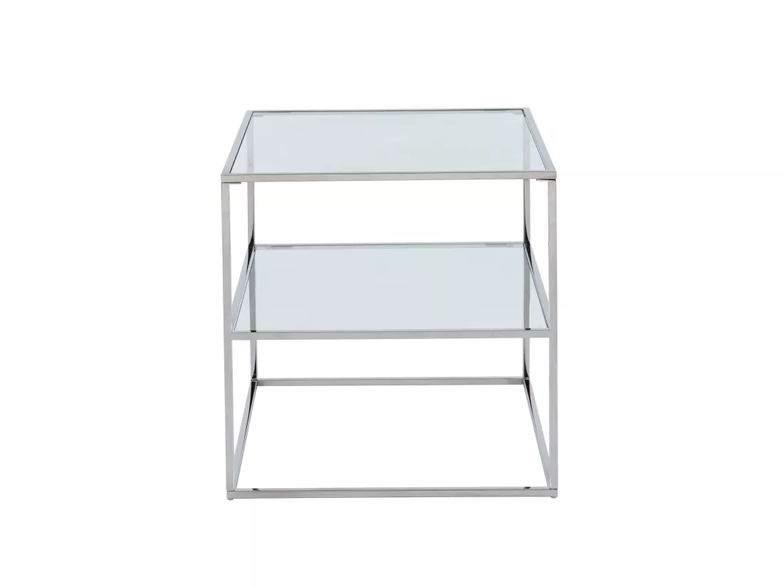 Table de chevet - 1 tablette - Verre trempé et acier - Argent - KOHANA