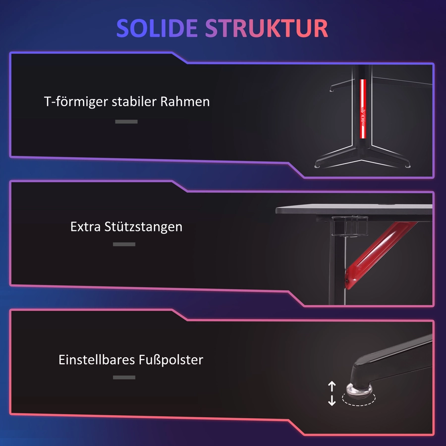 HOMCOM Schreibtisch L-förmiger Eckschreibtisch, Kabelmanagement-Löcher, Racing-Stil Schwarz, Rot