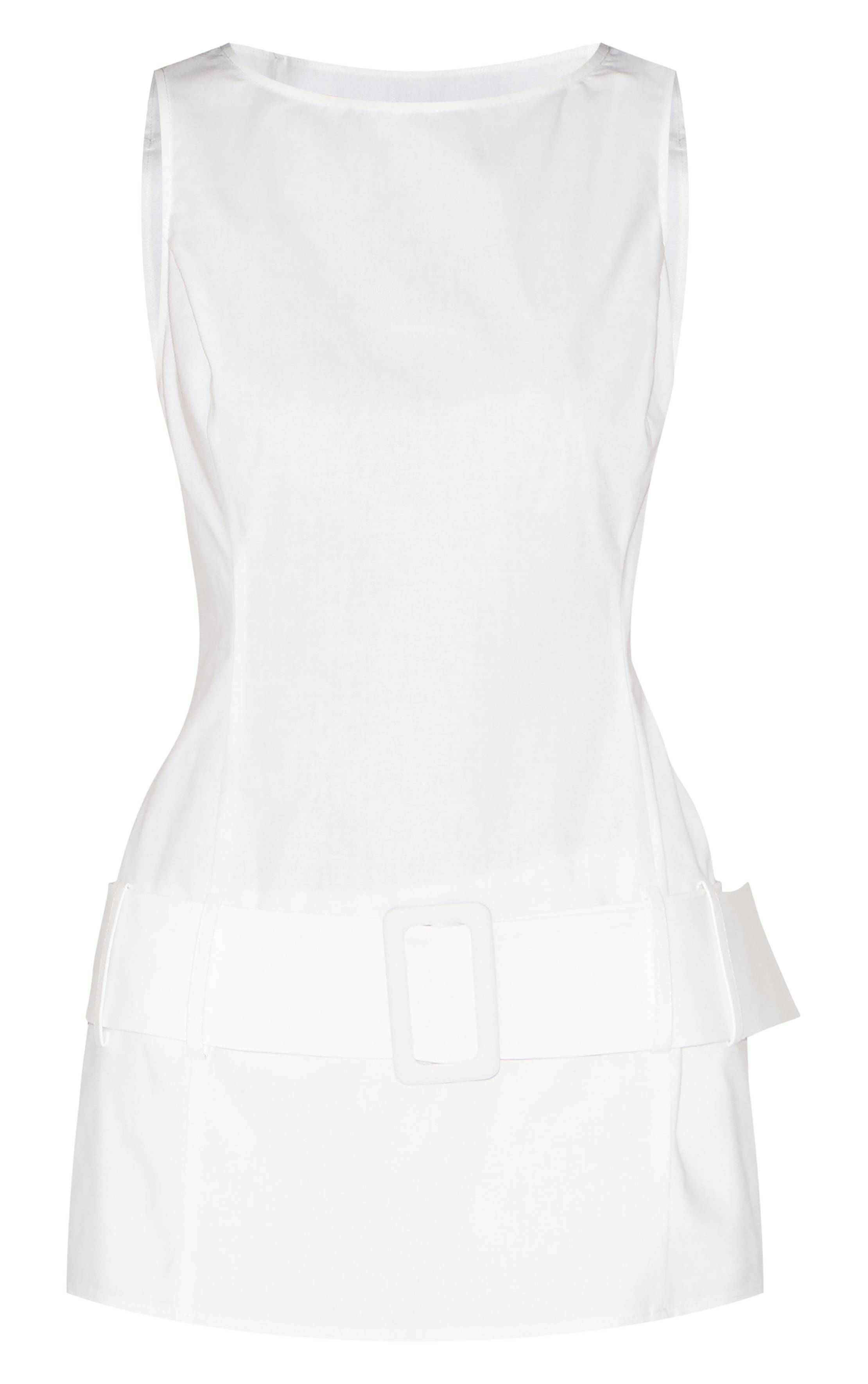 Blanc Combi-short Jupe Taille Basse Avec Ceinture Et Coupe Évasée