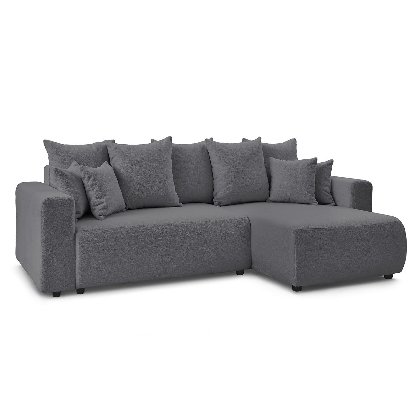 Bobochic Canapé d'angle convertible reversible bouclette Envy gris foncé - 282x153x95 cm