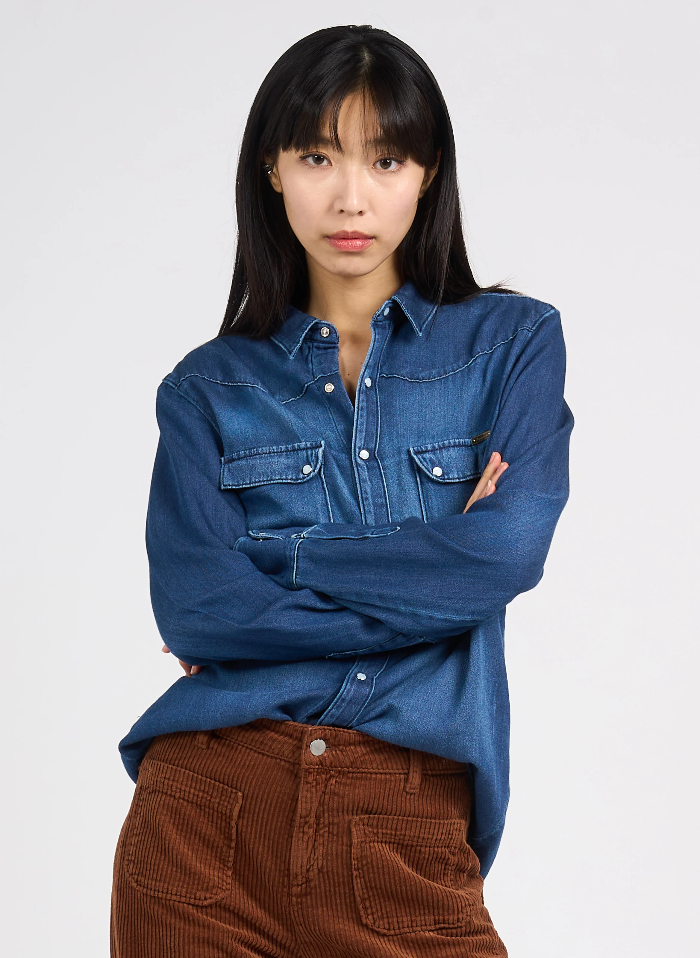 Chemise col classique en coton| Bleu