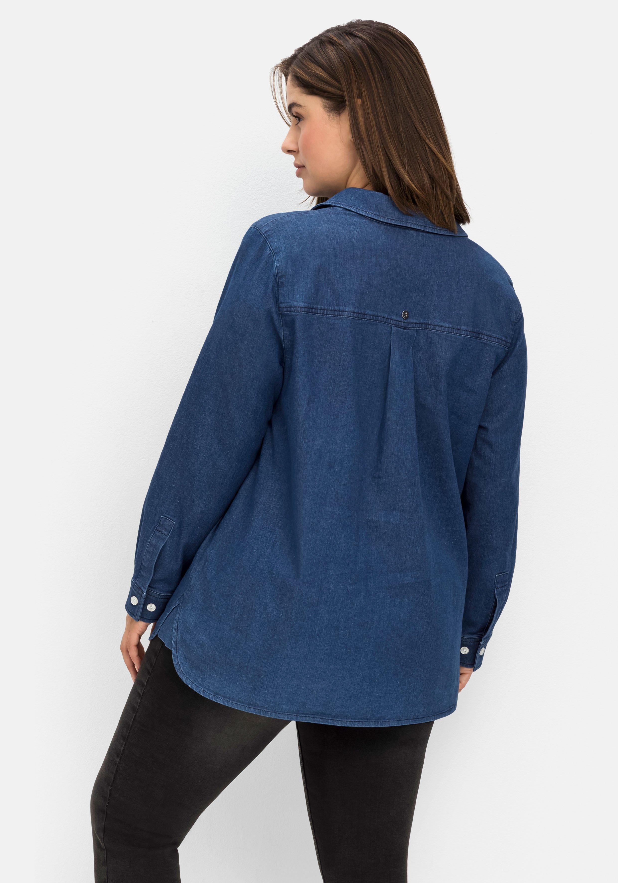 Jeanstunika mit Blusenkragen und Brusttasche