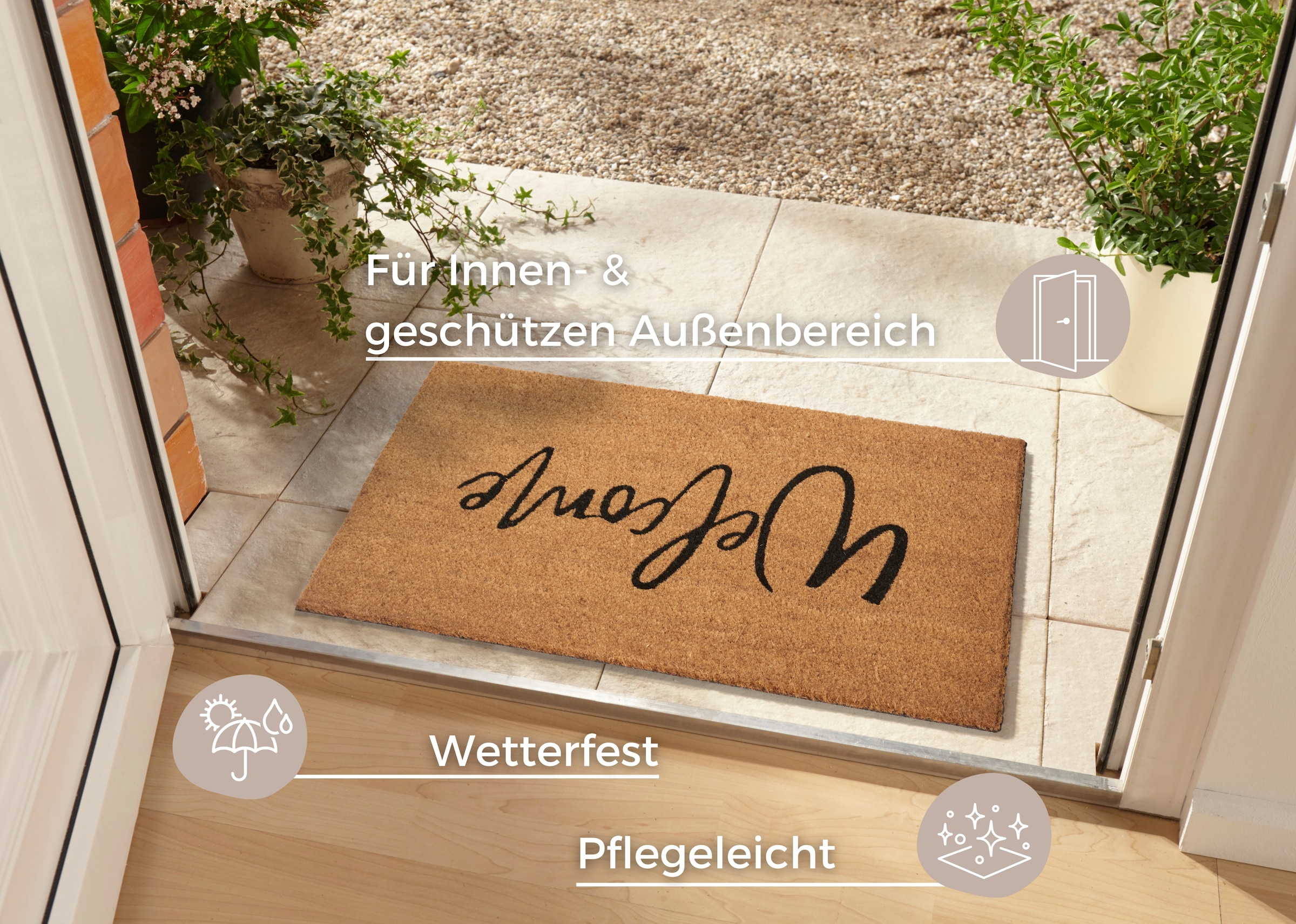 HANSE Home Fussmatte »Welcome, Türmatte« rechteckig 15 mm Höhe Kokos, Schmutzfangmatte, Outdoor, Rutschfest, Innen, Kokosmatte, Flur