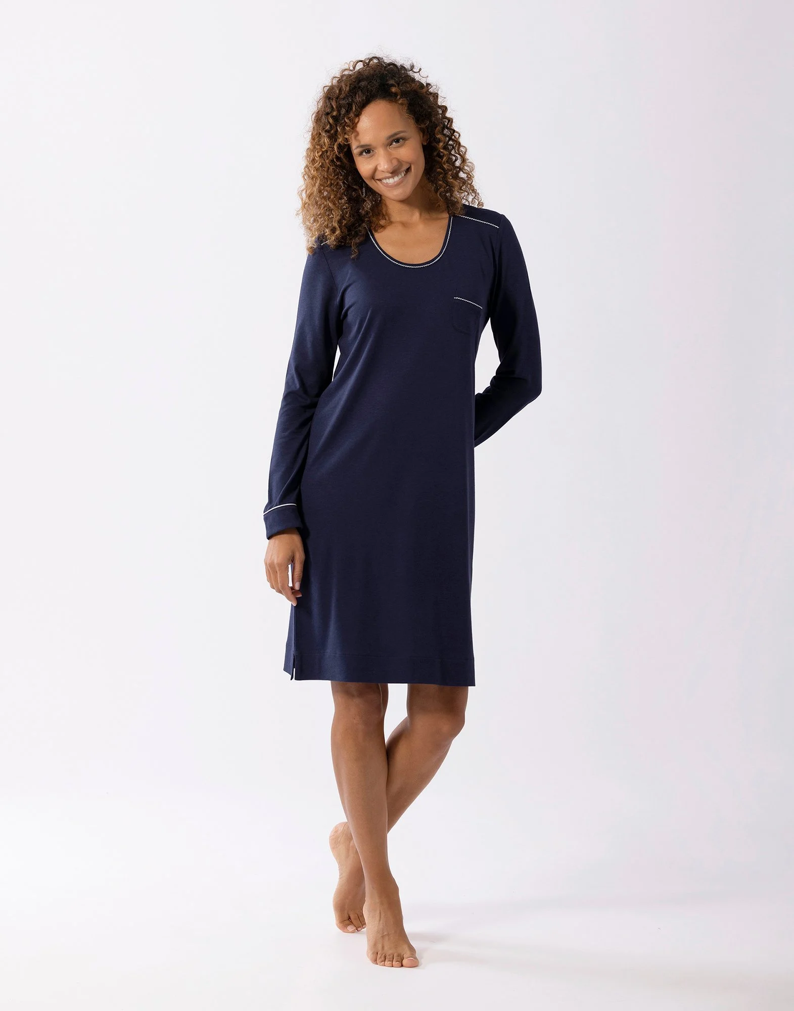 INTEMP A01 - Chemise de nuit en coton modal | Bleu