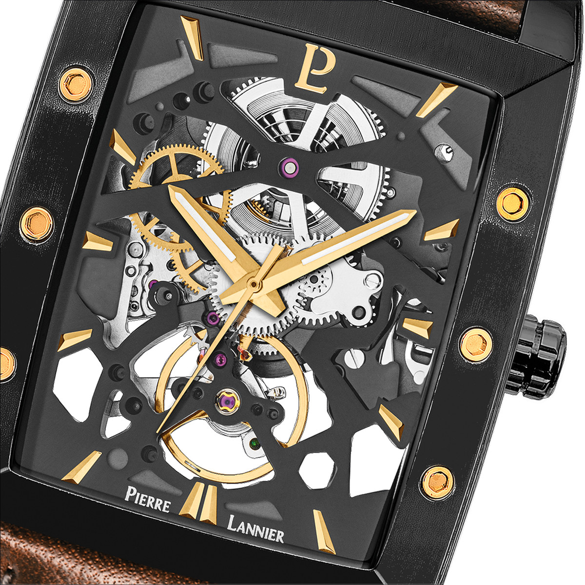 Montre PIERRE LANNIER hector homme automatique, bracelet cuir brun