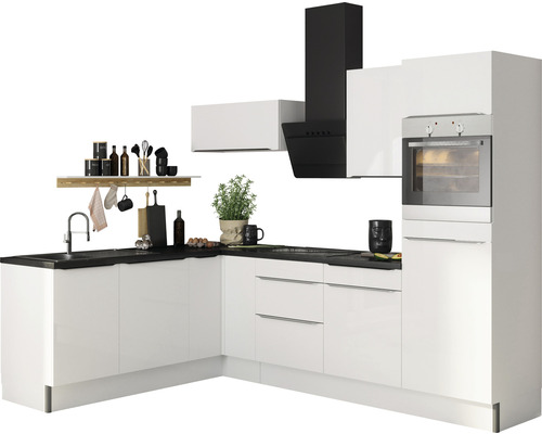 Optifit hoekkeuken met apparatuur Arvid986 270 cm wit hoogglans gedemonteerde variant rechts KCAV 2720RAE-8+