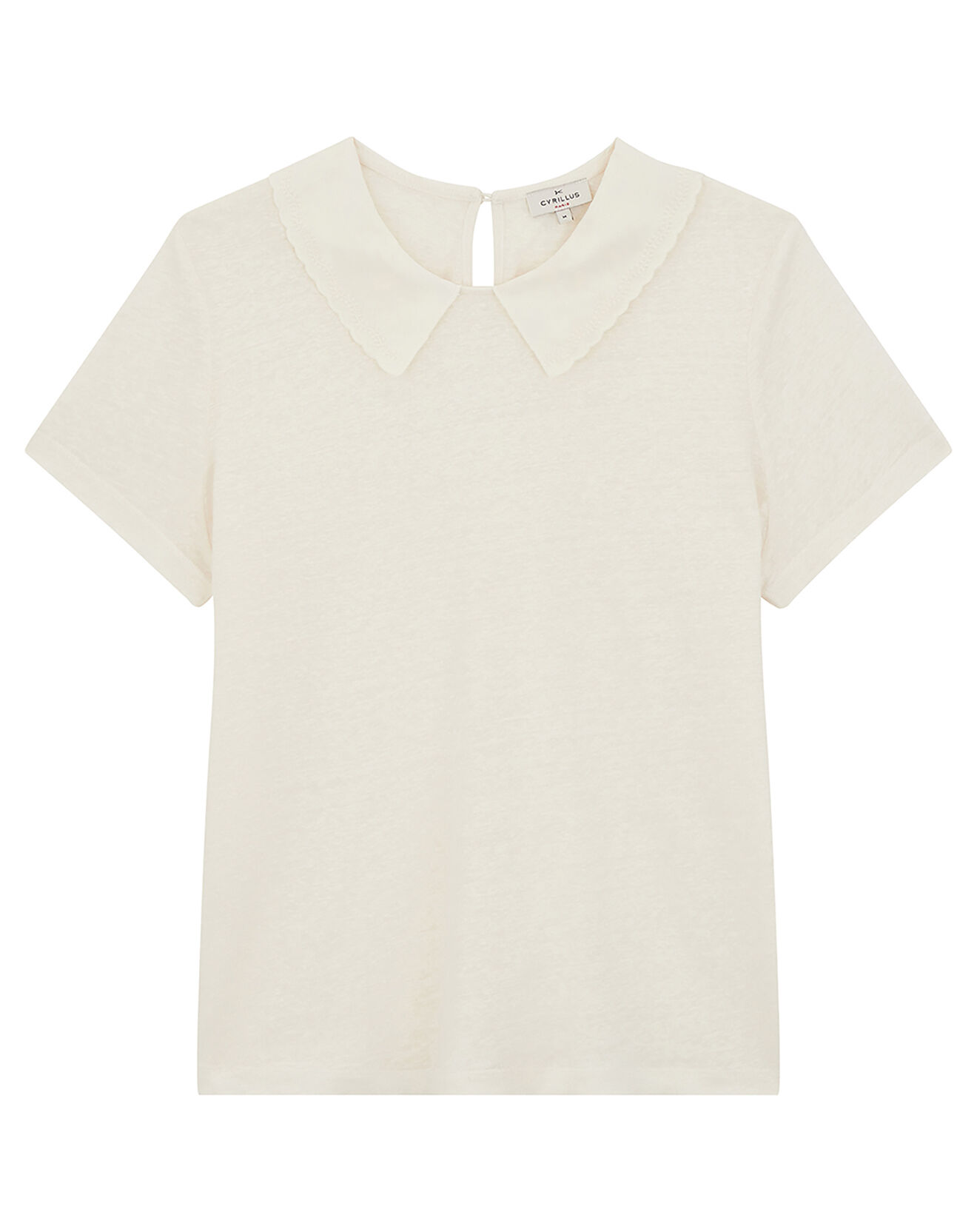 Cyrillus T-Shirt 100% Lin col claudine brodé blanc