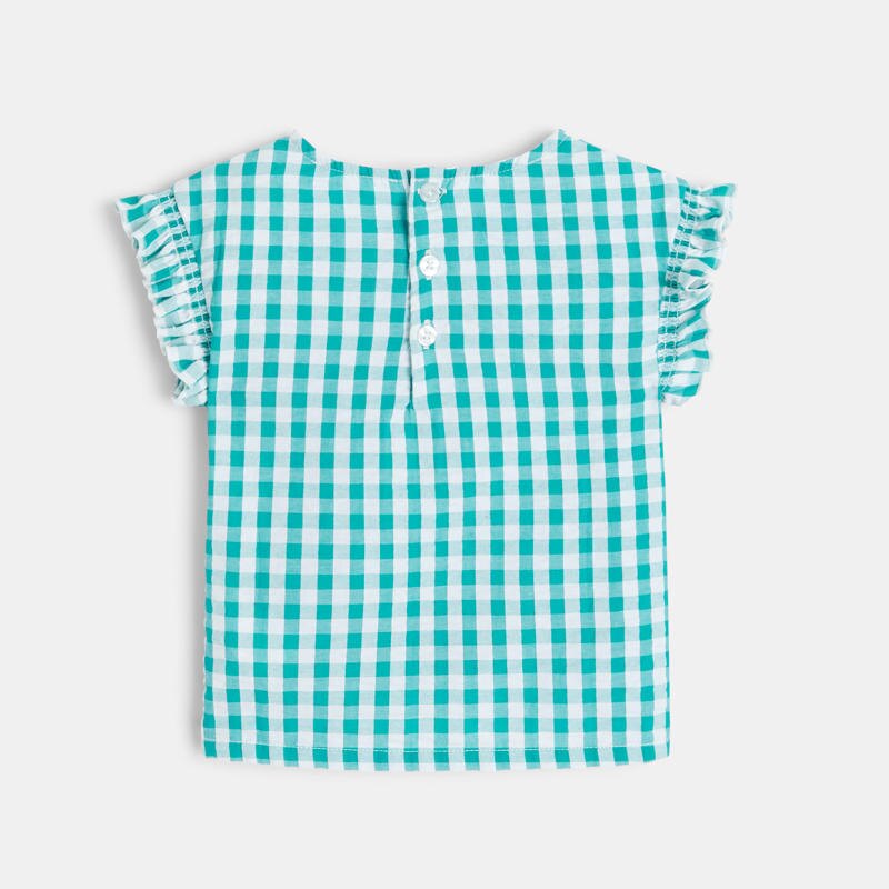 Blouse gaufrée à carreaux verte bébé fille Vert