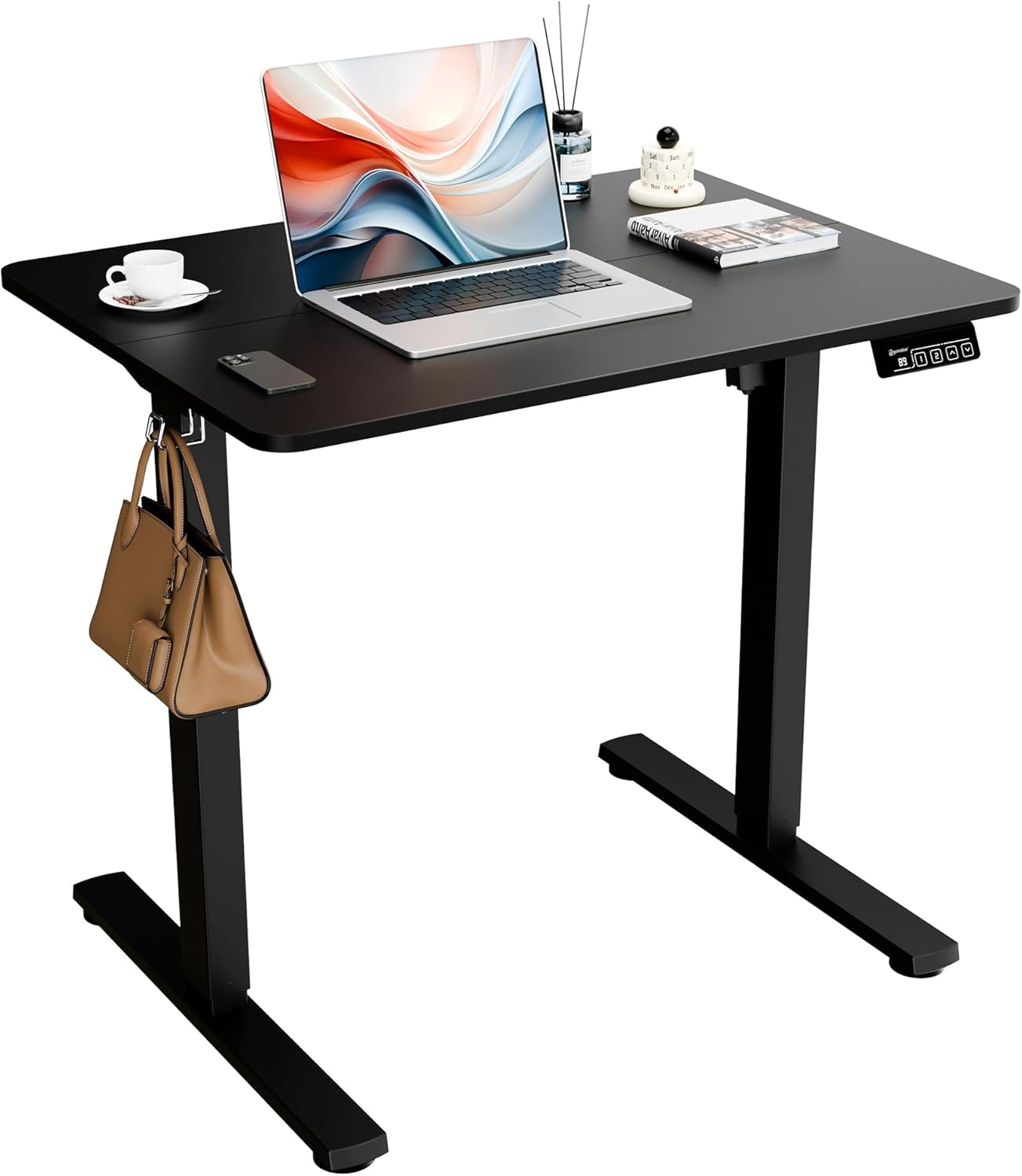 ERGOMAKER Elektrisch Höhenverstellbarer Schreibtisch 80×60 cm – Kleiner Stehschreibtisch mit 2-teiliger Tischplatte, Schreibtisch Höhenverstellbar für Home Office, Schwarz (Gestell + Tischplatte)