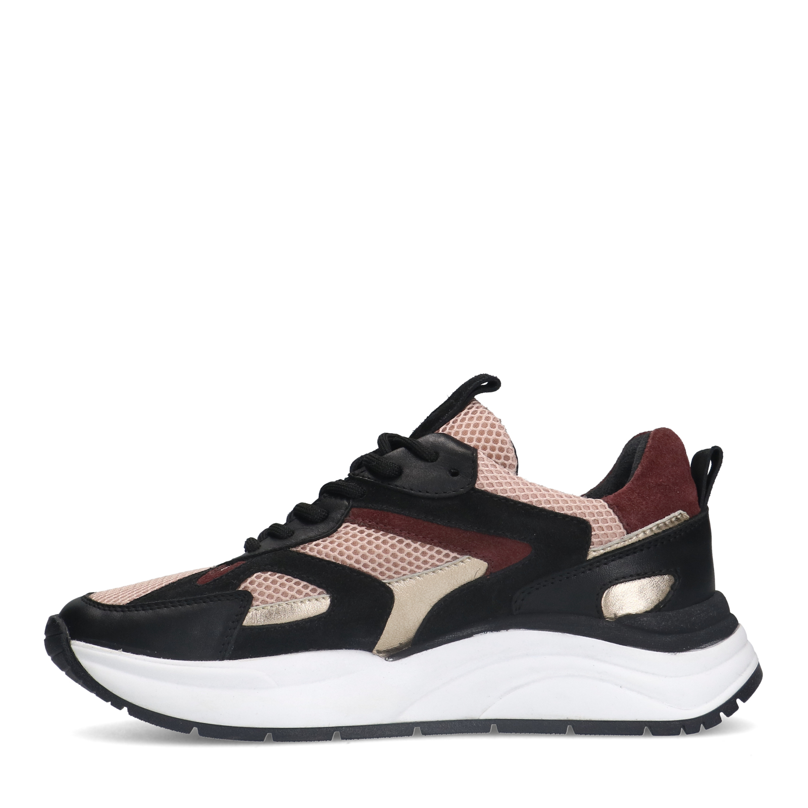 Zwarte leren sneakers met roze details