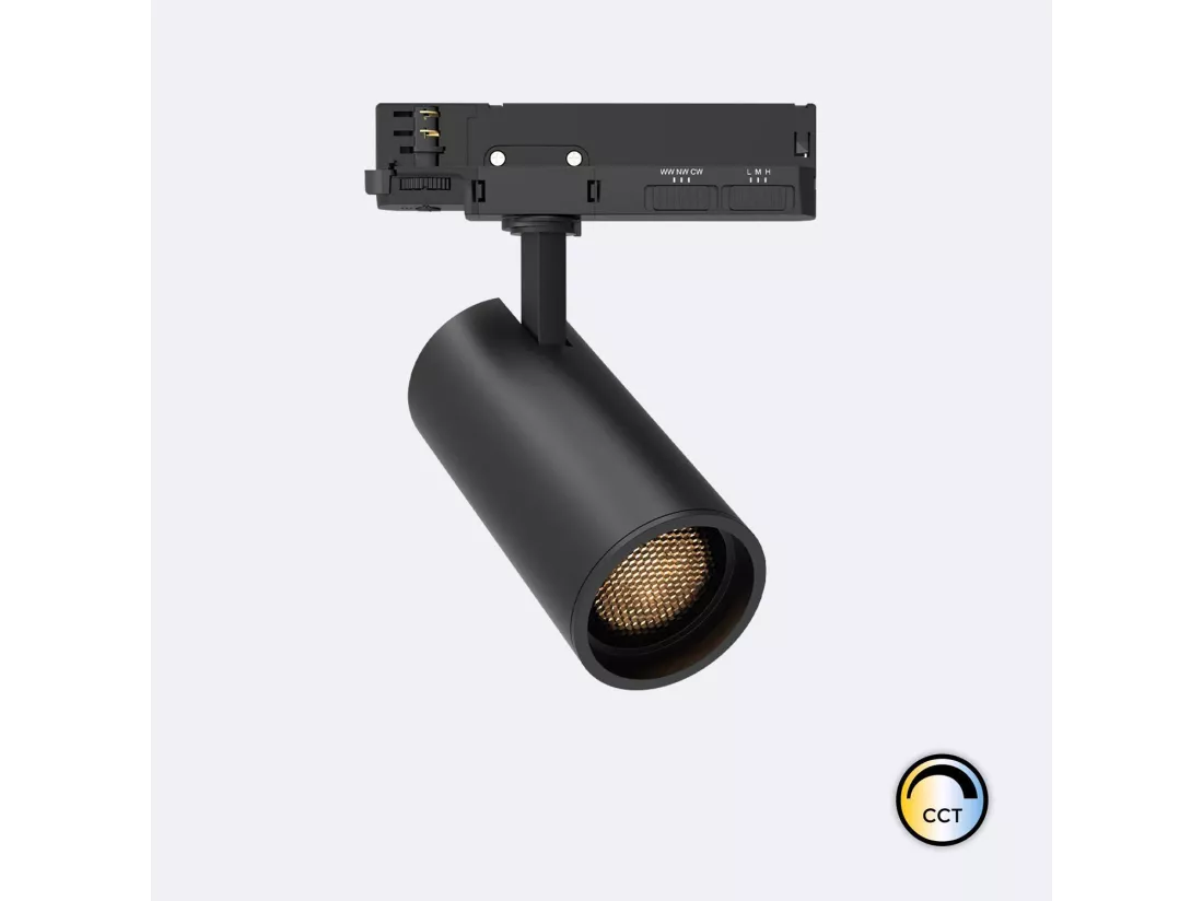 Spot LED Fasano Anti-éblouissement 30W pour Rail Triphasé CCT Dimmable DALI Noir 2700K Blanc chaud
