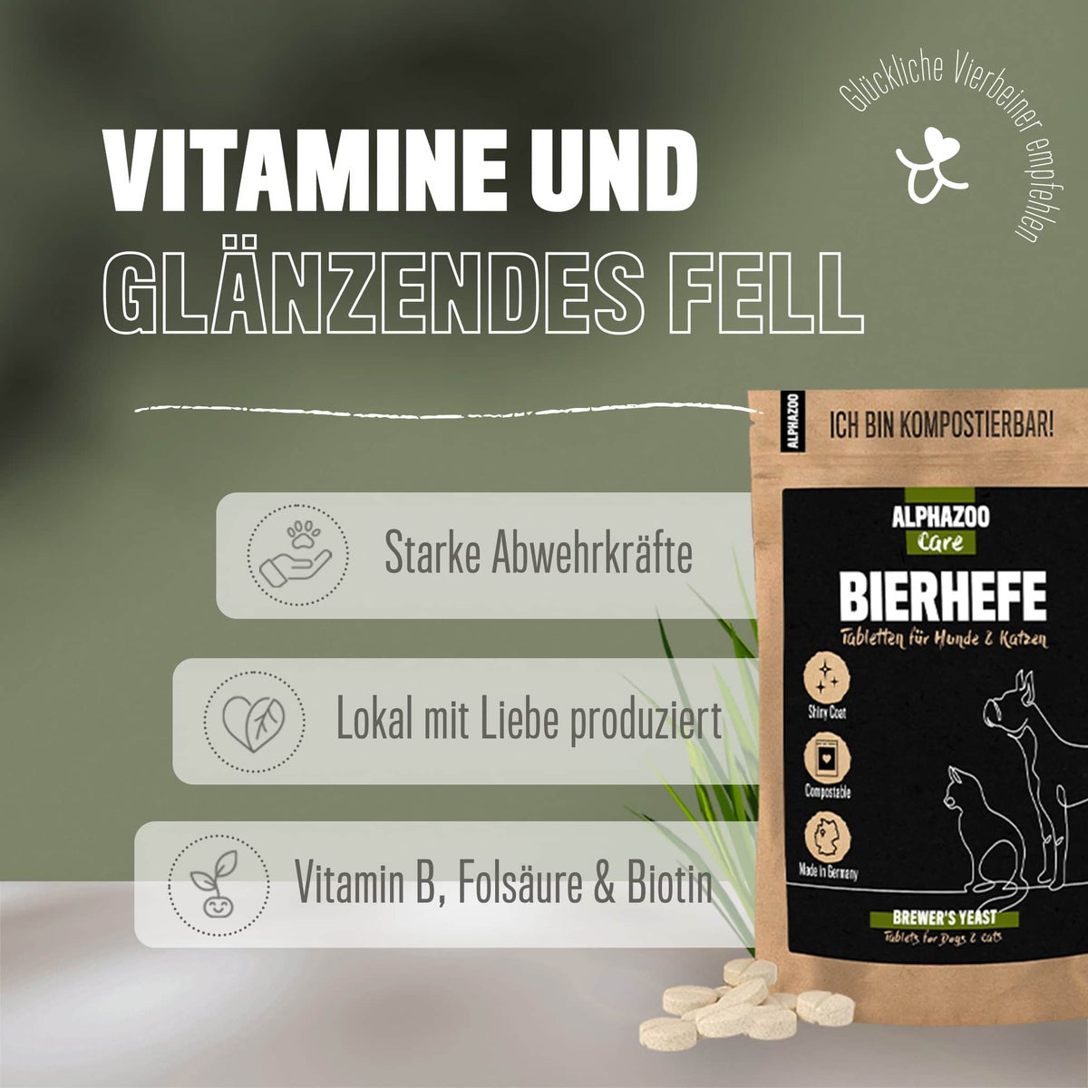 ALPHAZOO Biergisttabletten 75 g voor honden en katten | Glanzende vacht en gezonde huid