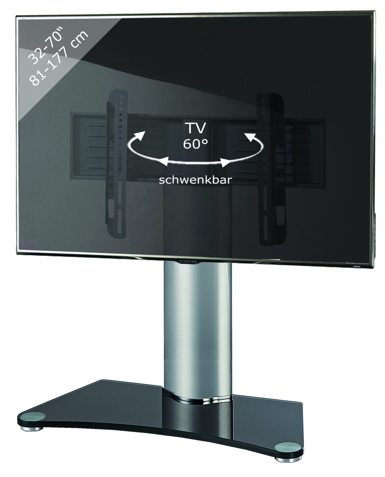 TV-Standfuß WINDOXA MAXI - silber - Schwarzglas