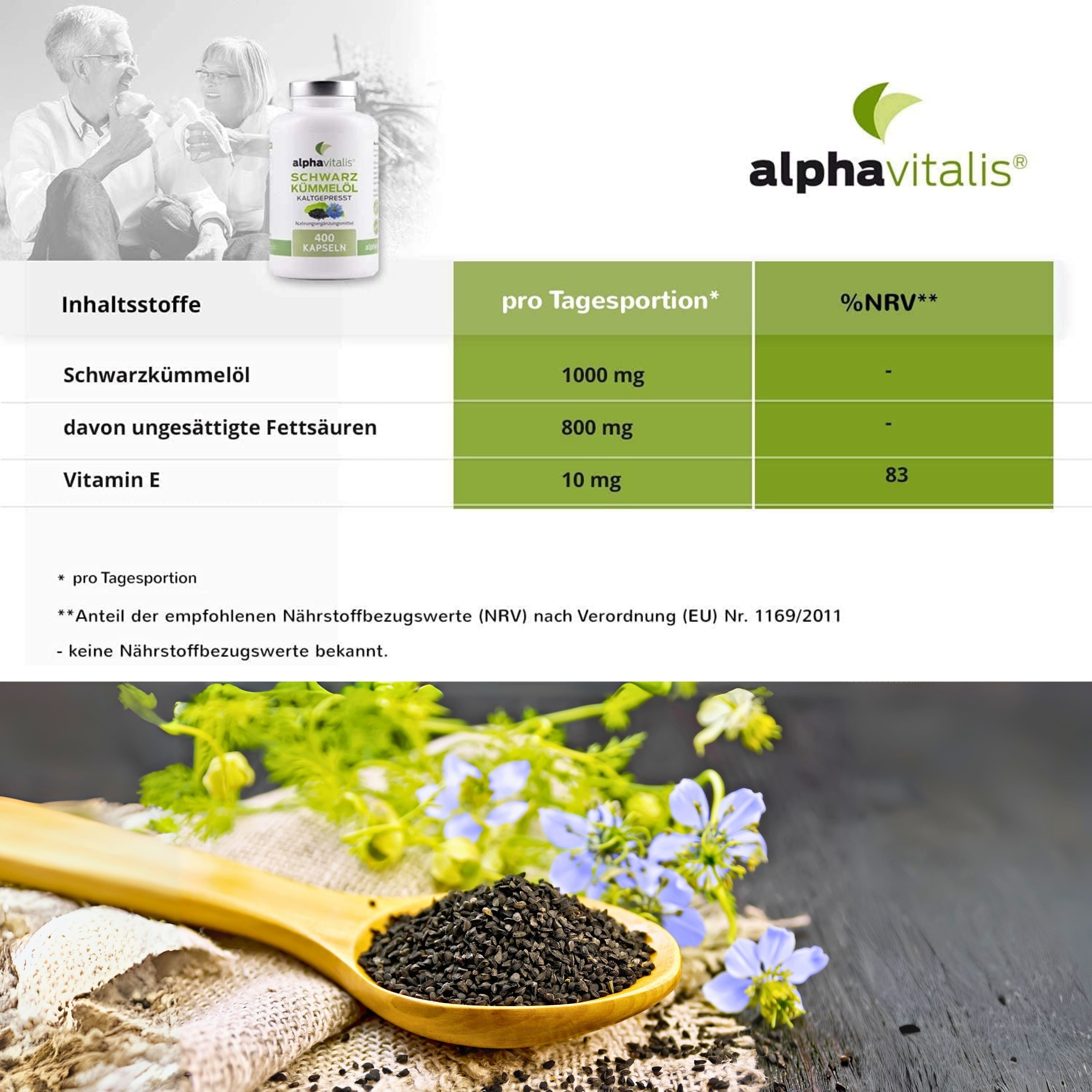 Alphavitalis® Schwarzkümmelöl Kapseln kaltgepresst