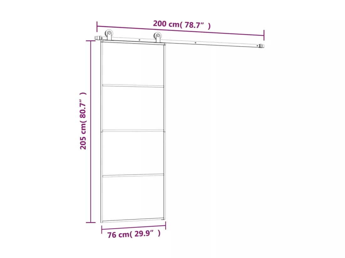Porte coulissante avec kit de quincaillerie 76x205 cm Verre ESG