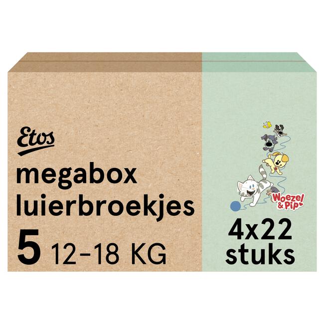 Etos Woezel & Pip Luierbroekjes Junior Maat 5 12-18 kg Megabox kg 4x22 stuks