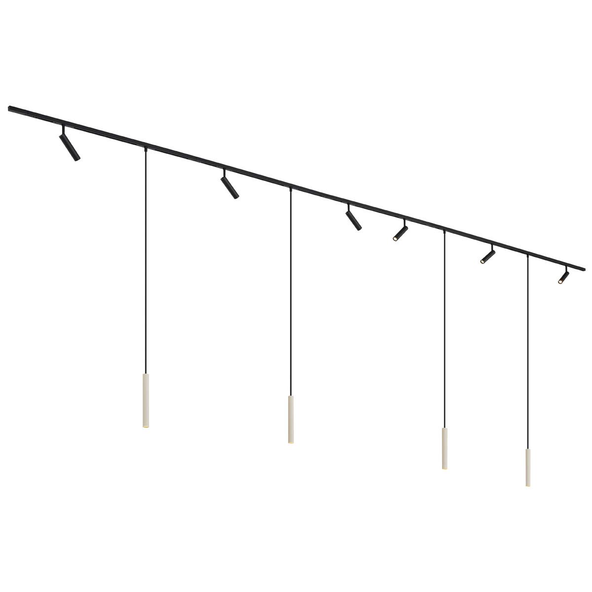 Modern railsysteem met 6 spots en 4 hanglampen beige met zwart 1-fase - Slimline Uzzy Keno
