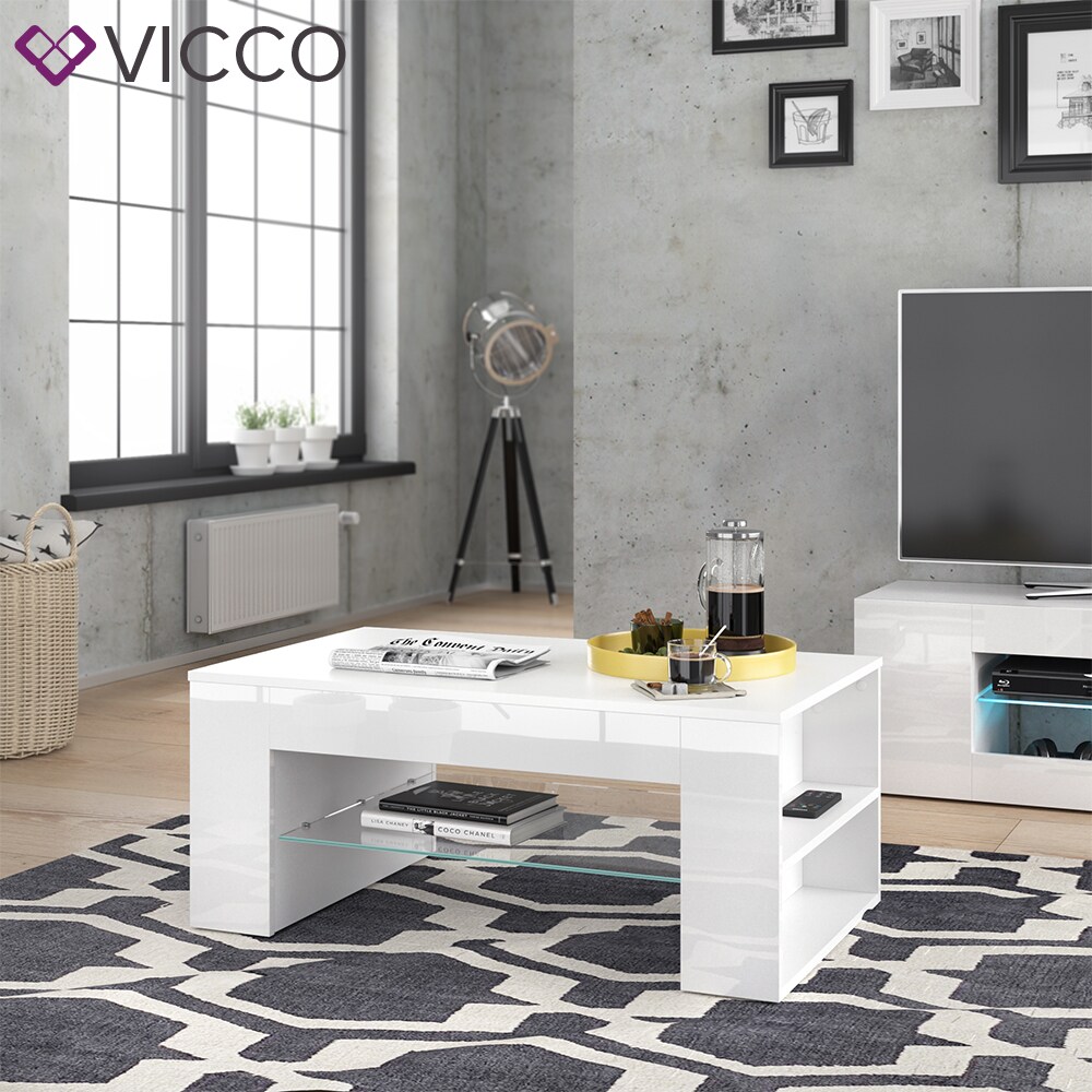 VICCO Couchtisch STELIOS in Weiß Hochglanz - Wohnzimmer Kaffeetisch