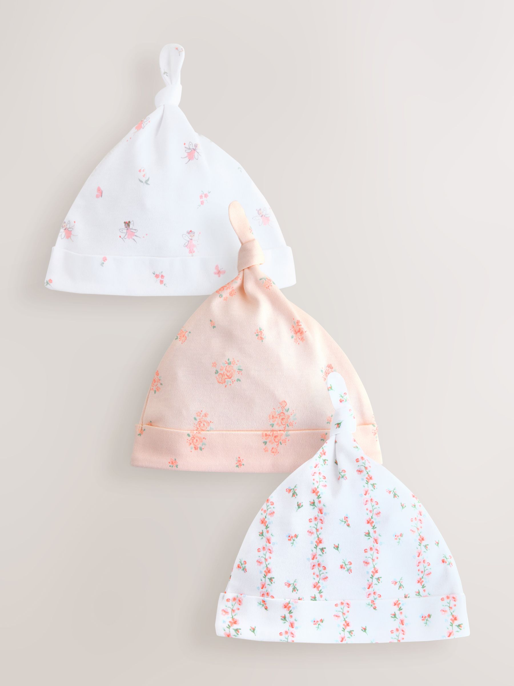 Roze/wit - Set van 3 babymutsen met strik (0-12mnd)