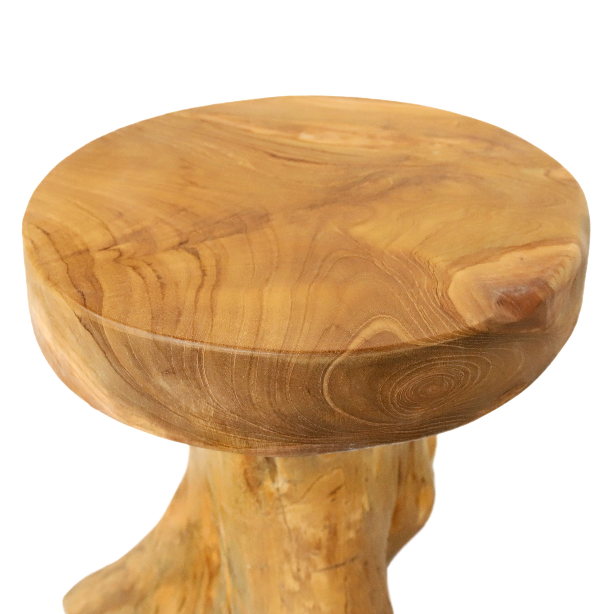 Teak-Hocker mit Wurzelholz-Fuß, natur, H 45 cm, Ø 39 cm von fischer's lagerhaus