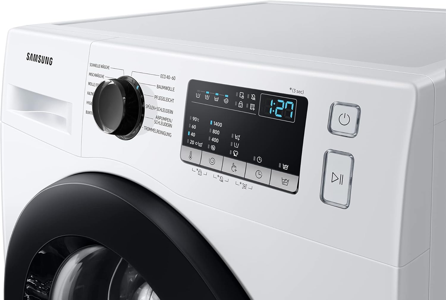 Samsung WW91T4048CE/EG Waschmaschine, 9 kg, 1400 U/min, Ecobubble, Hygiene-Dampfprogramm, FleckenIntensiv-Funktion, Digital Inverter Motor, Weiß