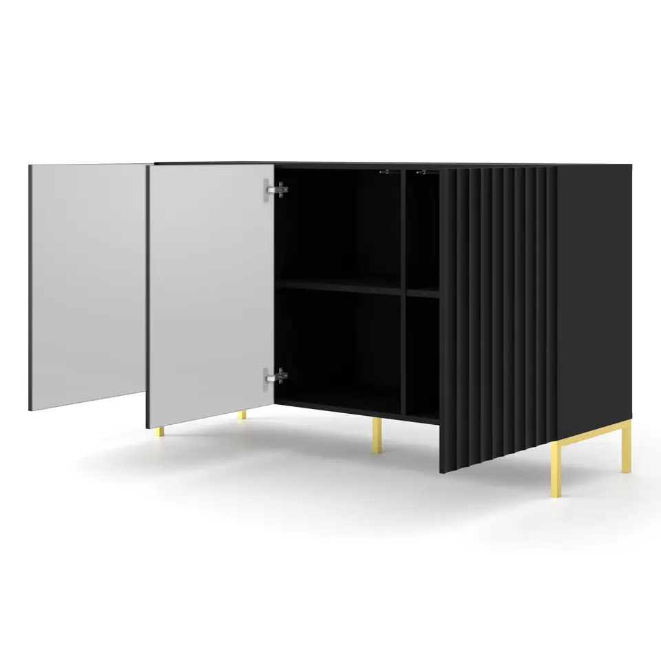 WAVE dressoir 3D 150 cm mat zwart   gouden frame